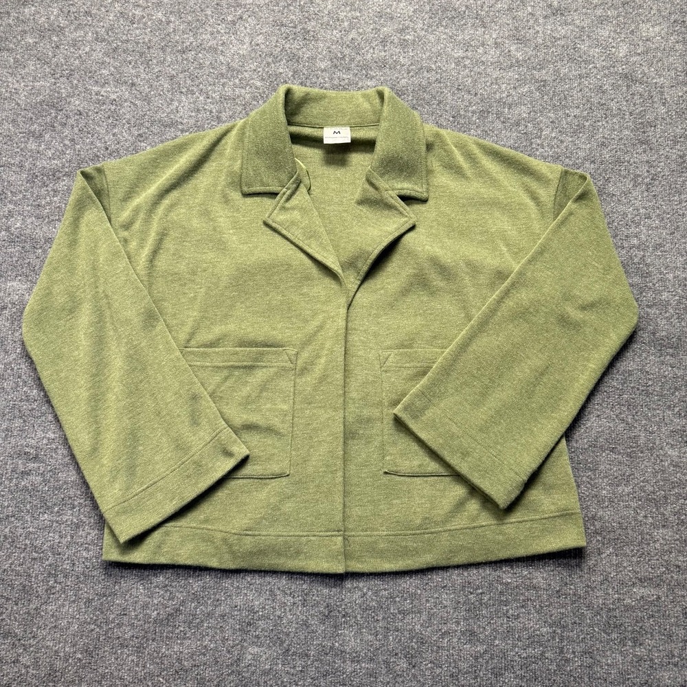 Serra Open Cardigan Womens Med Green Knit Casual Long Sleeve Pockets Heavy